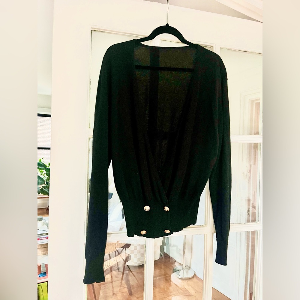 Black Cashmere Cardigan with Gold Buttons